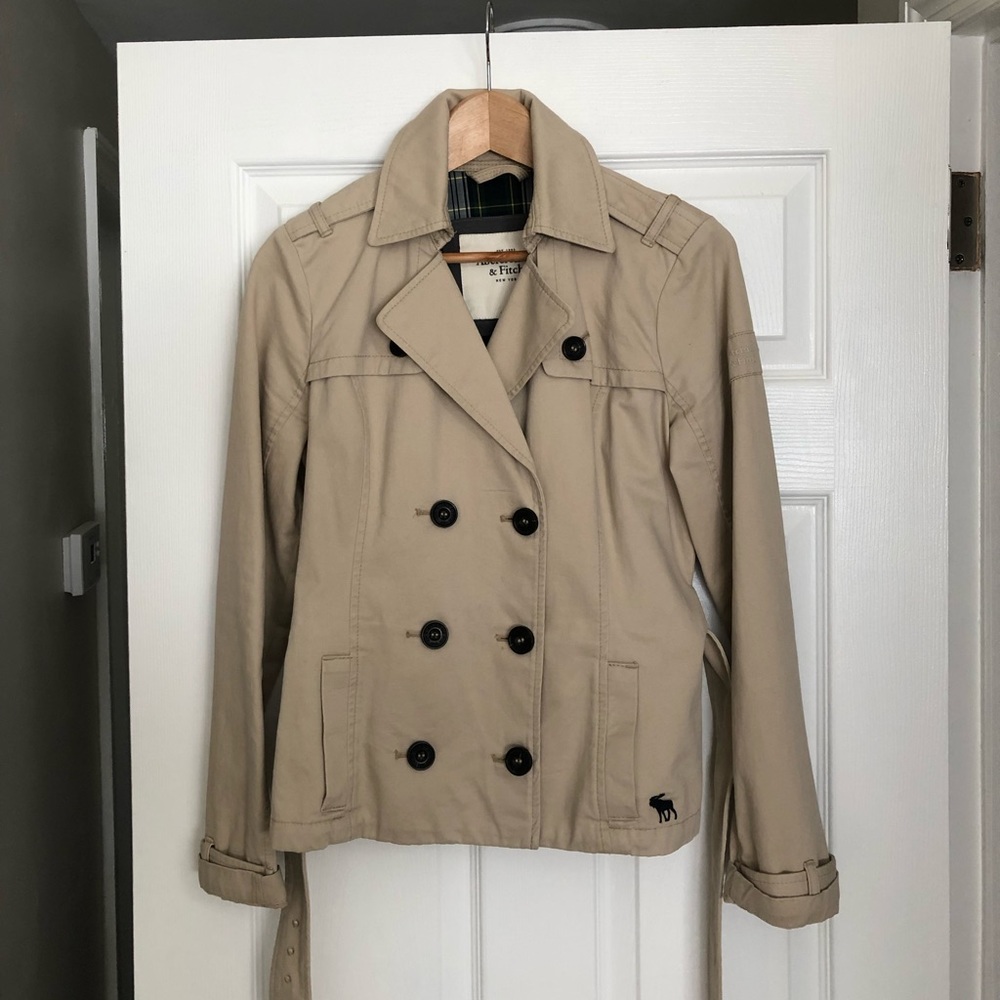 ABERCROMBIE & FITCH BEIGE DOUBLE BREASTED RAIN PEA COAT Size M